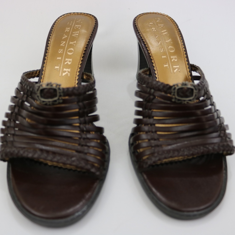 NEW YORK Brown, Backless Strappy Sandal Heels 7.5M